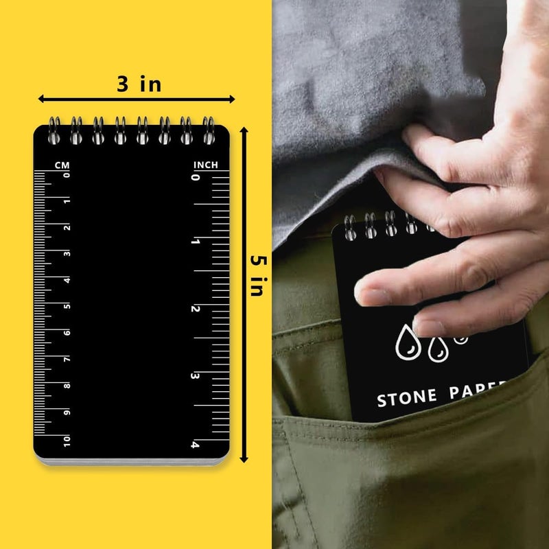 RENBEN 4PCS Waterproof Spiral Notebook 3"x5" with Stone Graph Paper, All-Weather Pocket Notepad A7, Memo Steno Pads for Outdoor Work, Travel, Field, Military (Black, 4 Pack) - Image 4